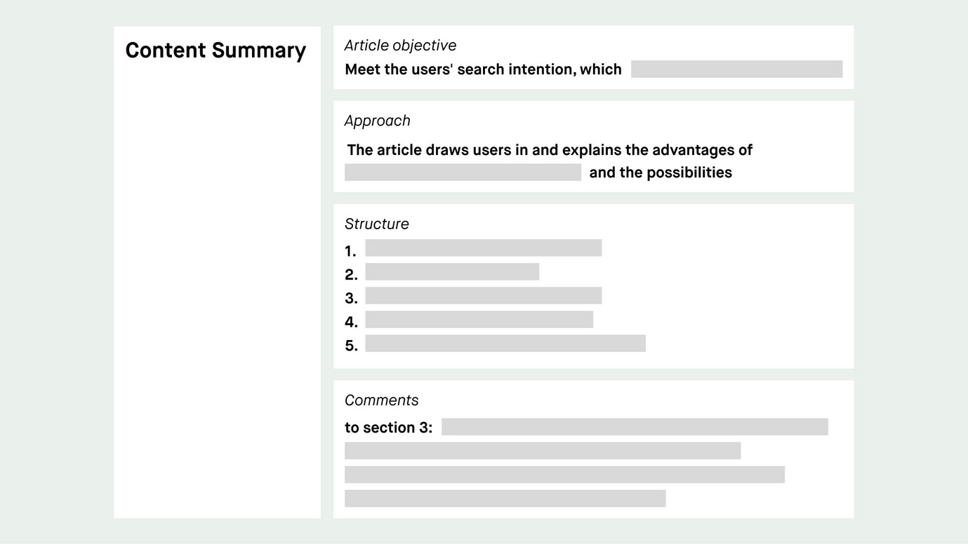 Example template of a content summary