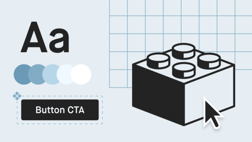 Ein Button mit der Aufschrift "Button CTA" und ein Legostein