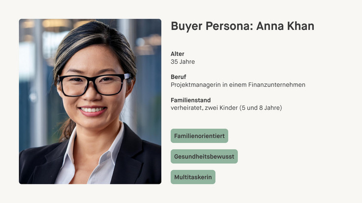 Bild der BusyBite Buyer Persona mit den wichtigsten Merkmalen