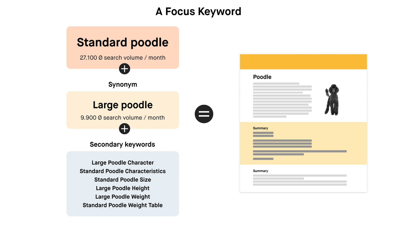 Focus keyword list using the example of a poodle