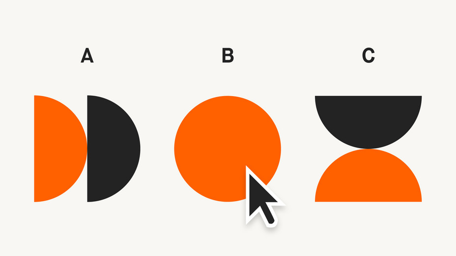 The picture shows three variants, A, B and C, each with circles and semicircles under the letters. They differ in shape and arrangement under the individual variants