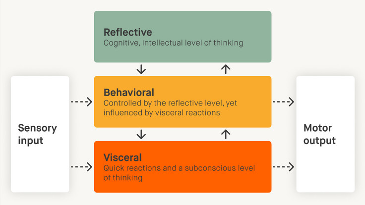 Diagram of the interplay between the three levels of emotional design