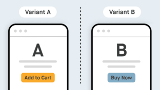 Zwei Smartphones zeigen schematisch unterschiedlichen Seitenaufbau, Variante A erhält mehr Conversions als Variante B